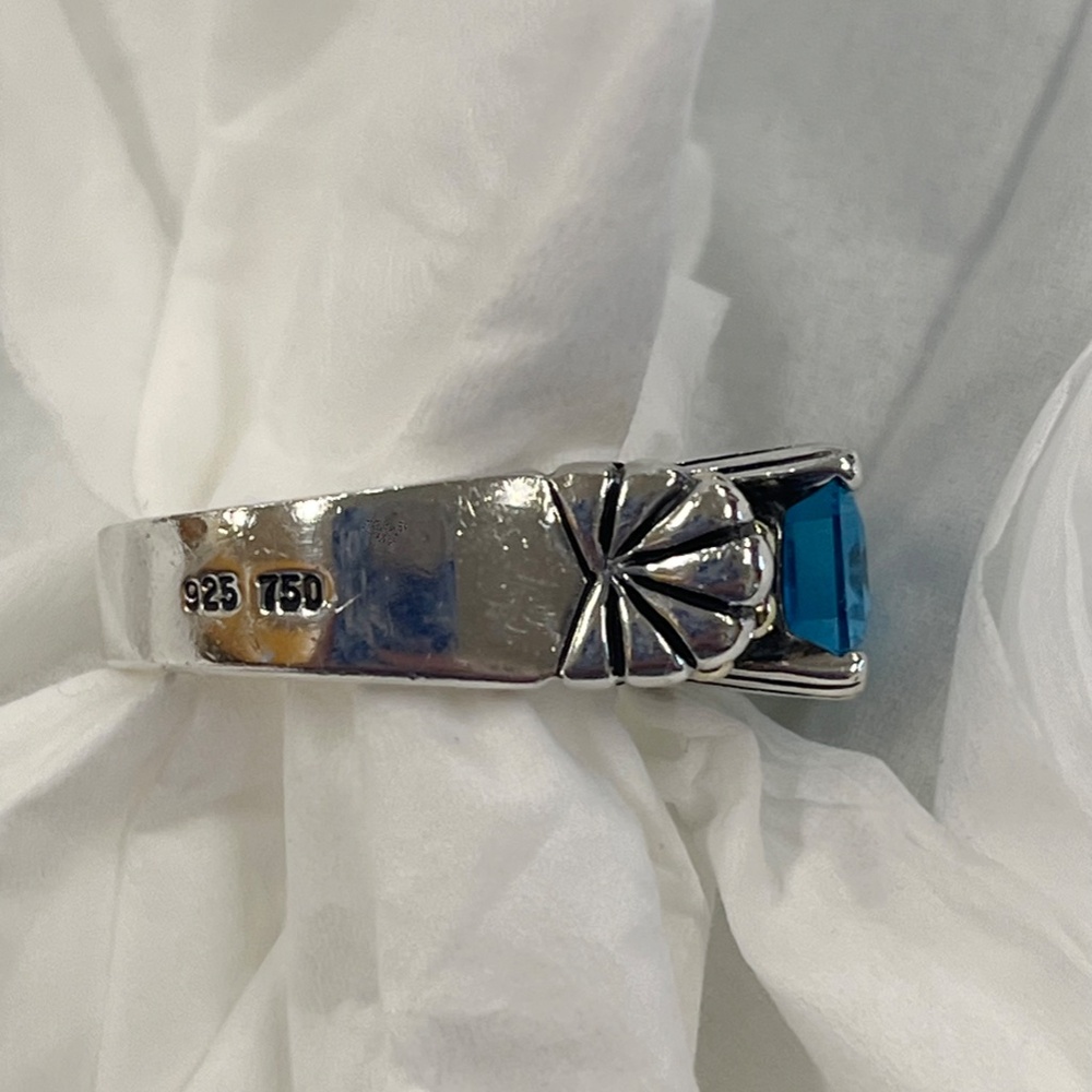 Lagos Blue Topaz Caviar Sterling Silver & 18K Yellow Gold Ring Size 7 - Picture 8 of 16